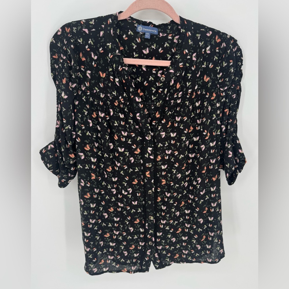 Democracy Women's Button Up Butterfly Blouse